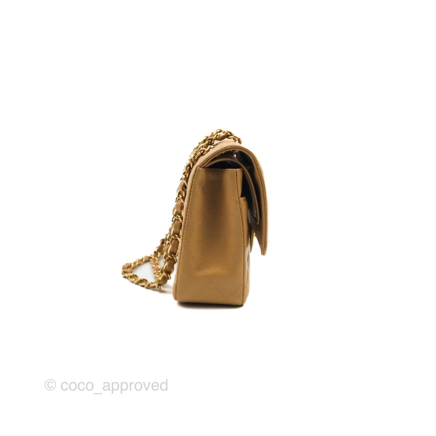 Chanel Quilted M/L Medium Flap Vintage Dark Beige Caviar 24K Gold Hardware