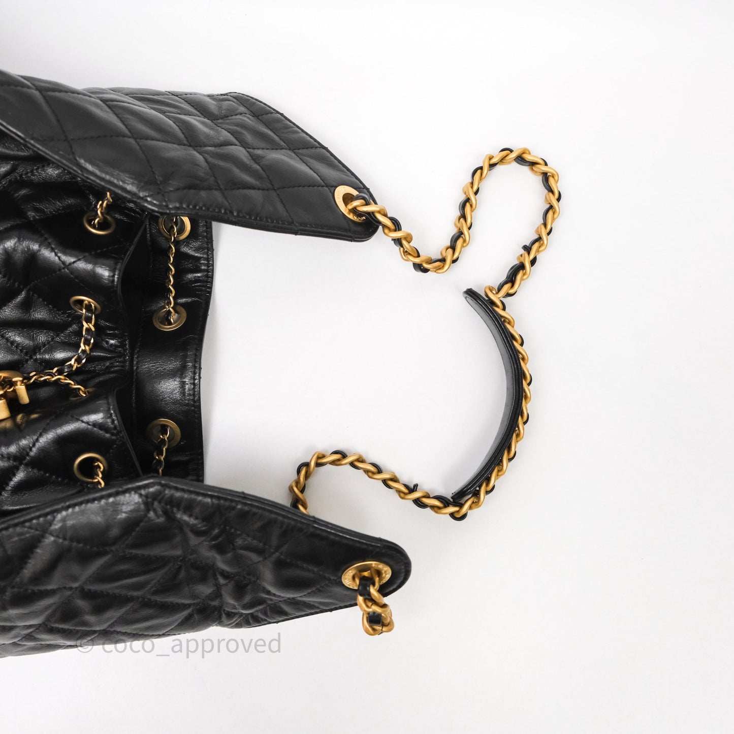 Chanel 25 Medium Black Crumpled Calfskin Aged Gold Hardware
