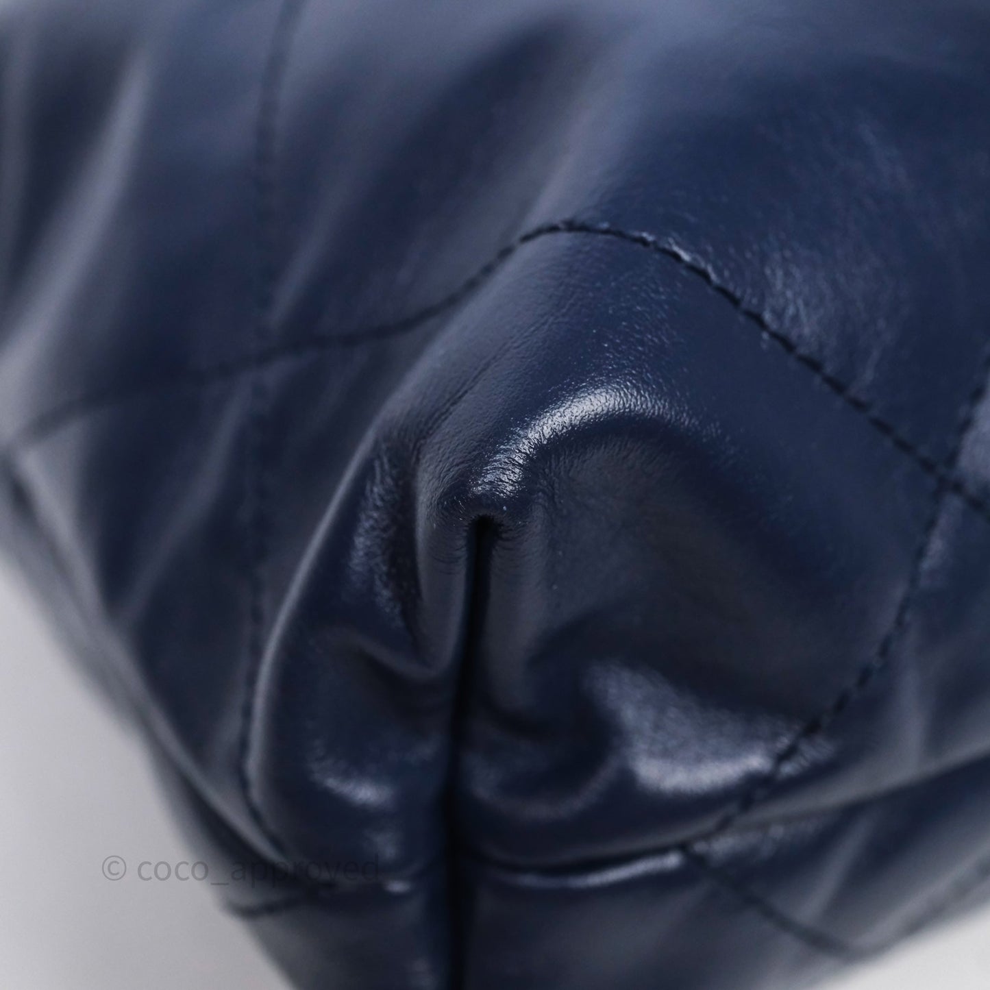Chanel 22 Small Blue Shiny Calfskin Aged Gold Hardware