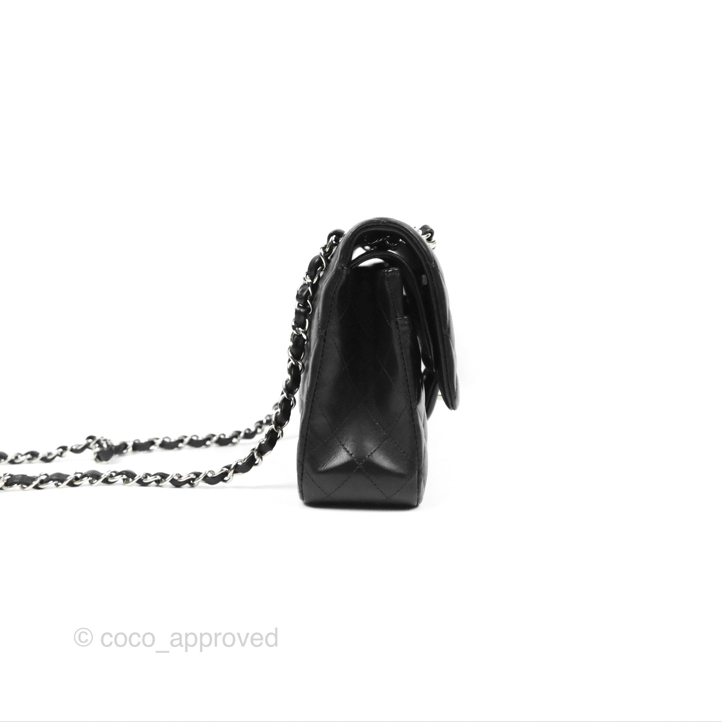 Chanel Classic M/L Medium Flap Quilted Black Lambskin Silver Hardware
