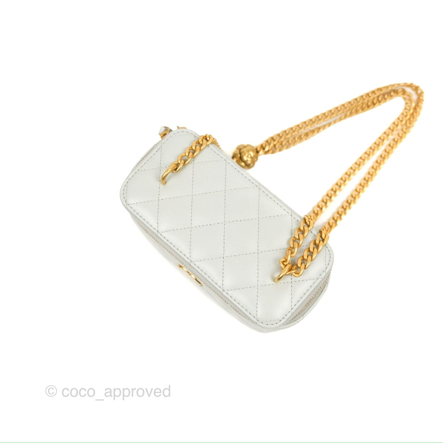 Chanel Quilted Vanity Rectangular with Camellia Adjustable Chain Light Blue Lambskin 23S