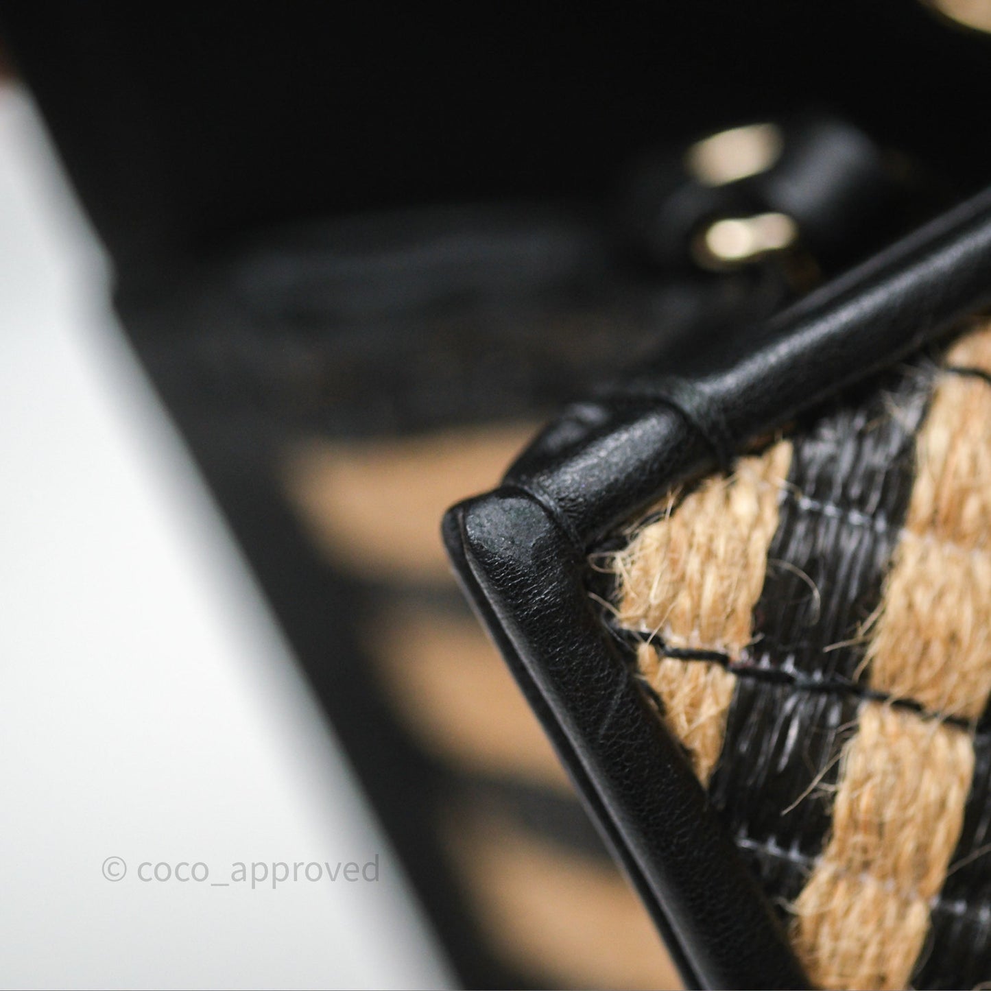Chanel Quilted Mini Rectangular Flap Raffia Jute Thread Black & Beige Gold Hardware