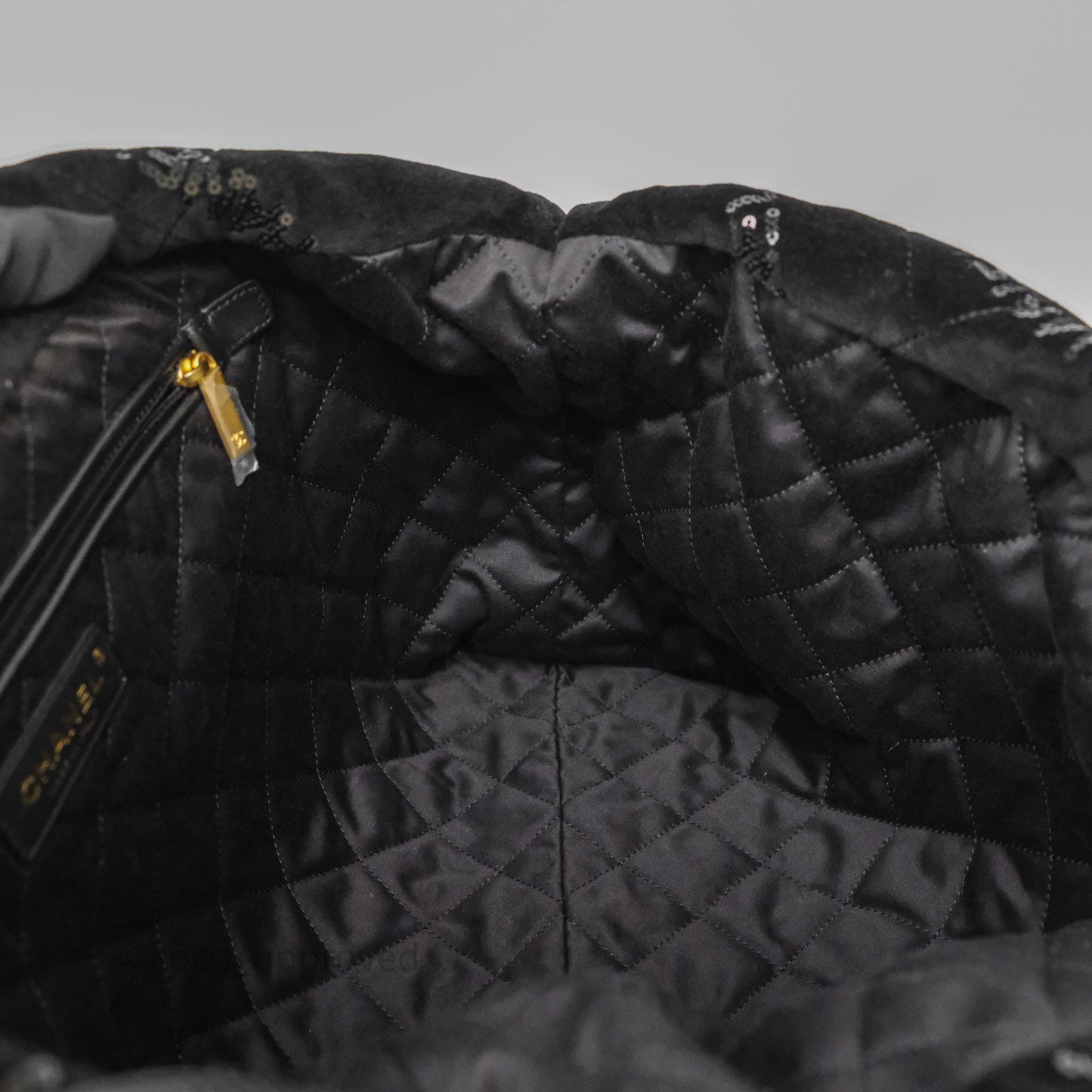 Chanel 22 Medium Sequins Logo Black Velvet