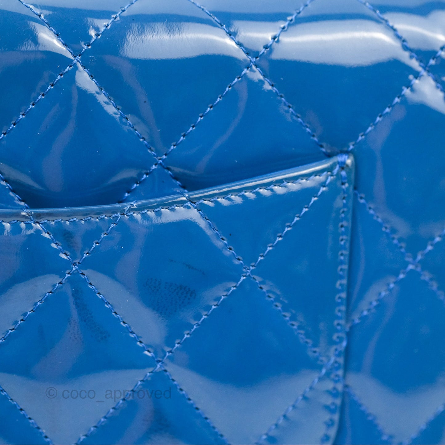 Chanel Quilted Classic Wallet on Chain WOC Blue Patent Silver Hardware