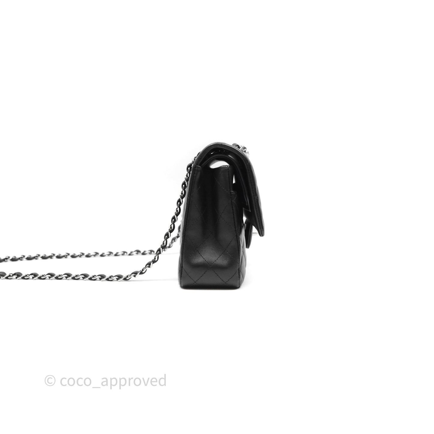Chanel Classic M/L Medium Flap Quilted Black Lambskin Silver Hardware