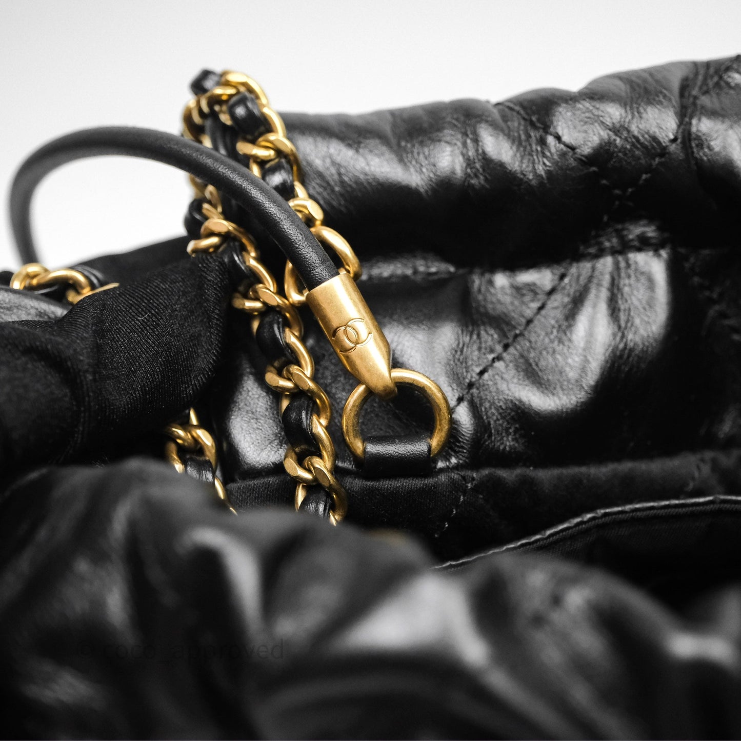 Chanel 22 Mini Bag Black Crumpled Calfskin Aged Gold Hardware