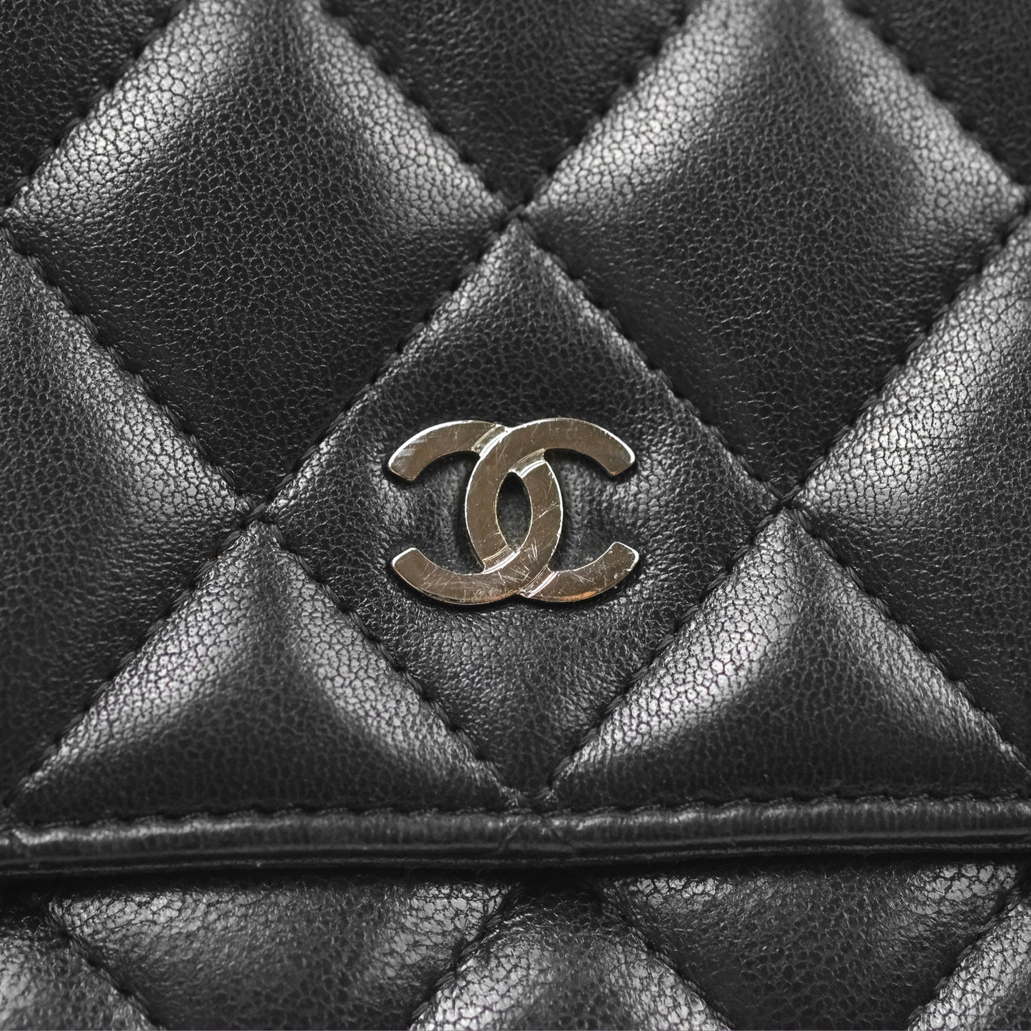 Chanel Quilted Classic Wallet On Chain WOC Black Lambskin Silver Hardware