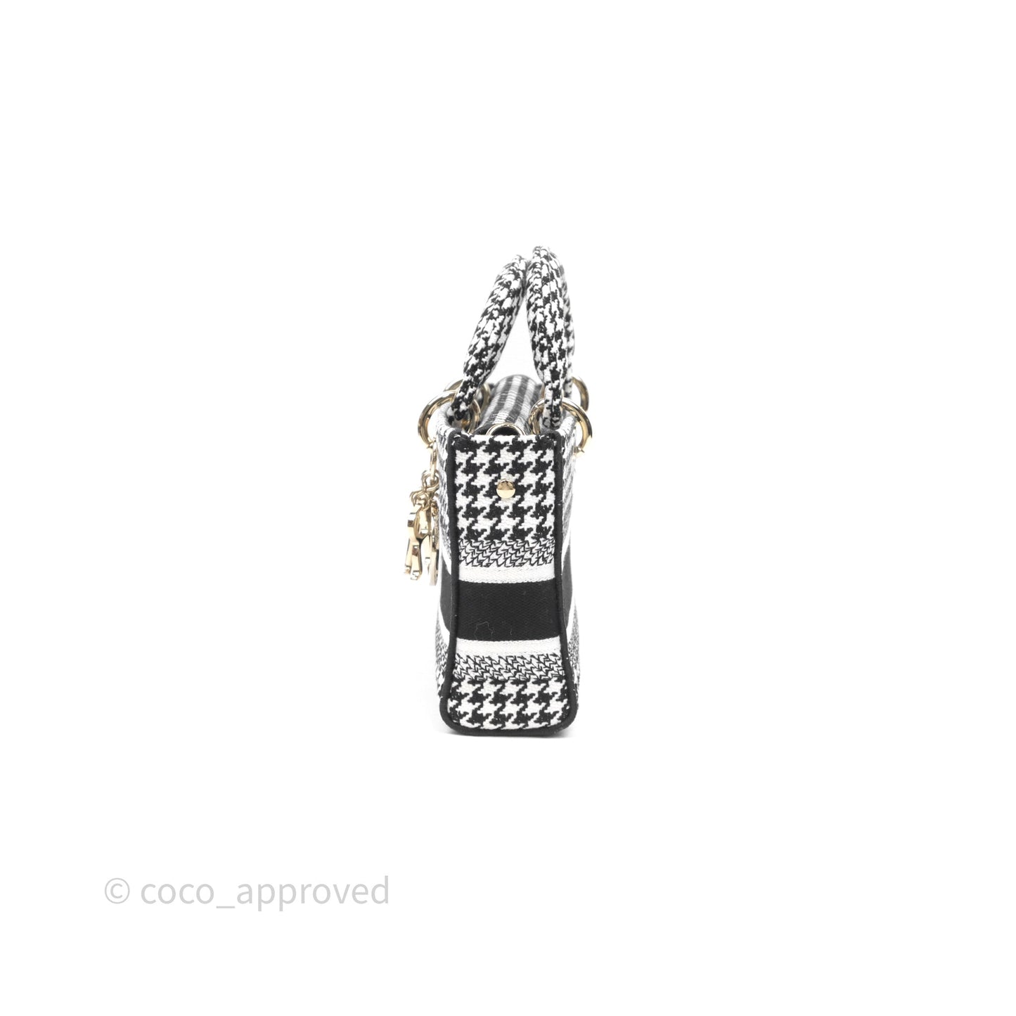 Christian Dior Medium Lady D-Joy Bag Black White Houndstooth Gold Hardware