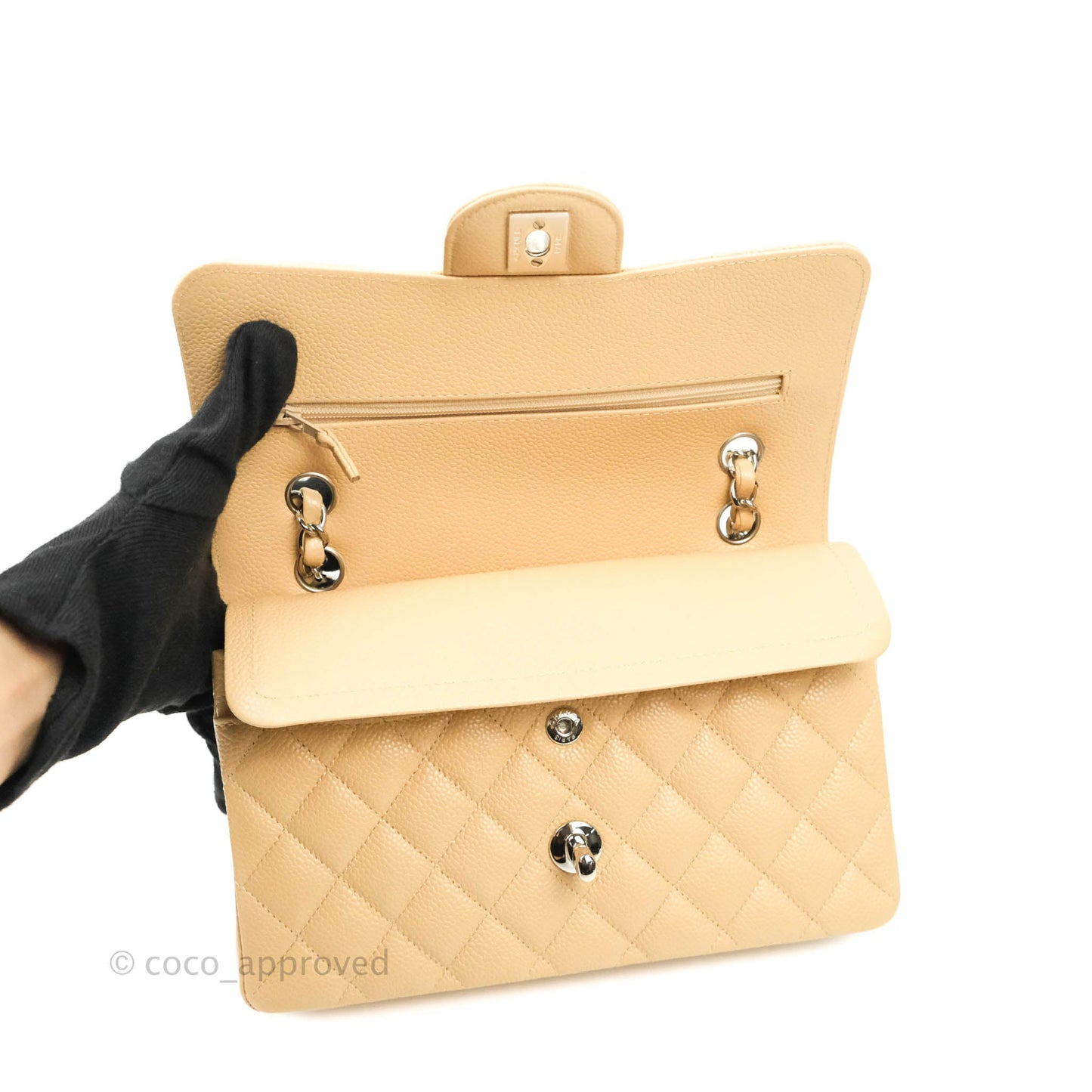 Chanel Classic Small S/M Flap Beige Caviar Silver Hardware