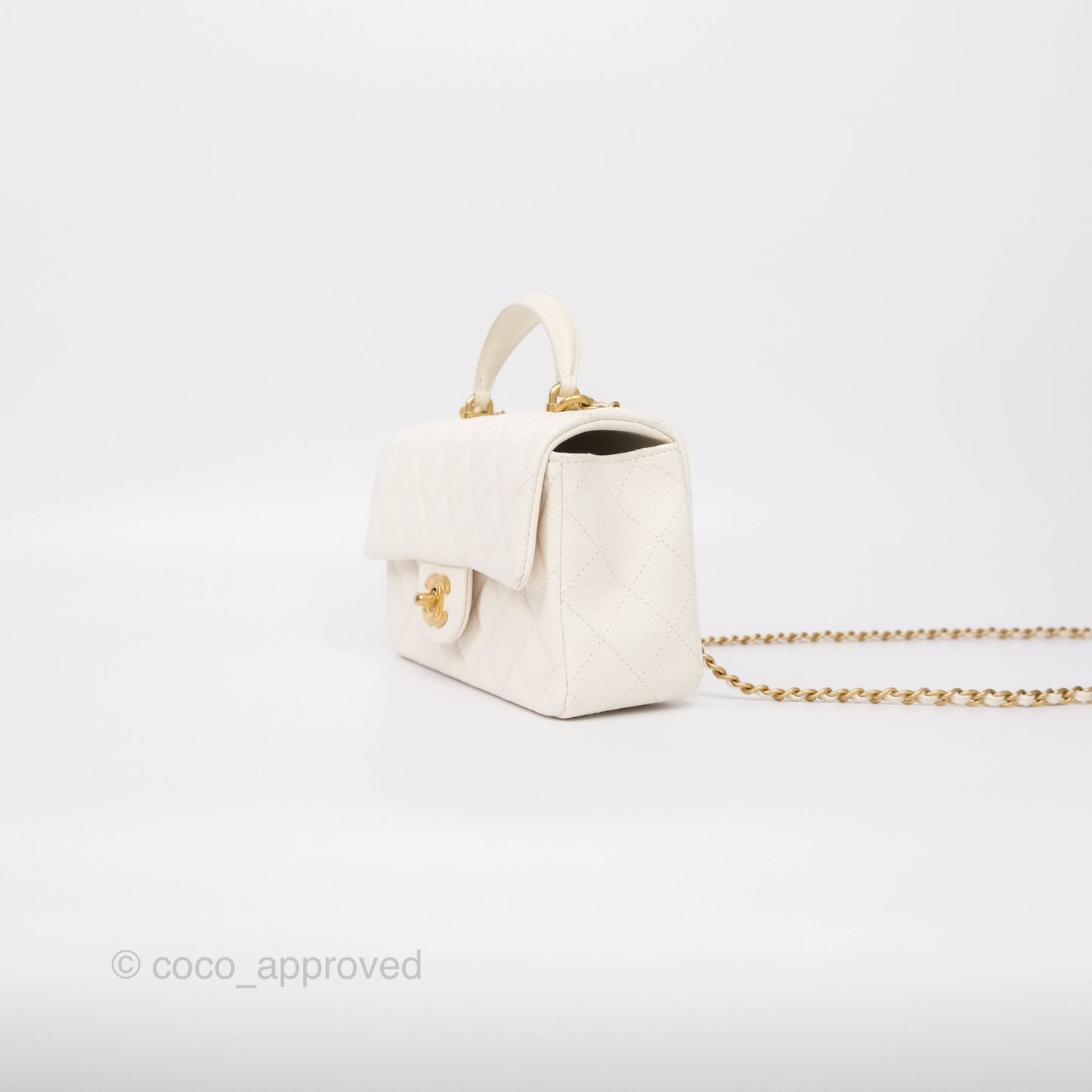 Chanel Top Handle Mini Rectangular Flap Bag Ivory Caviar Gold Hardware