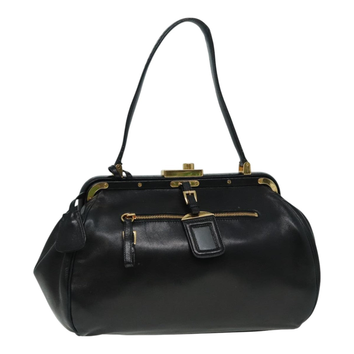 Luxury Prada Shoulder Bag Leather Black Gold  93213