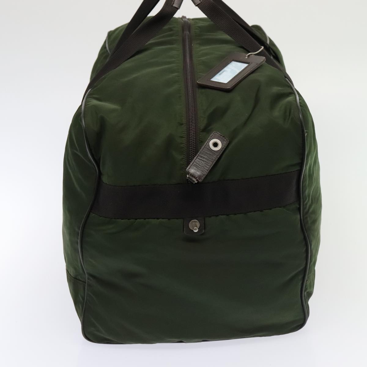 Luxury Prada Boston Bag Nylon Khaki Dark Brown Silver  93216