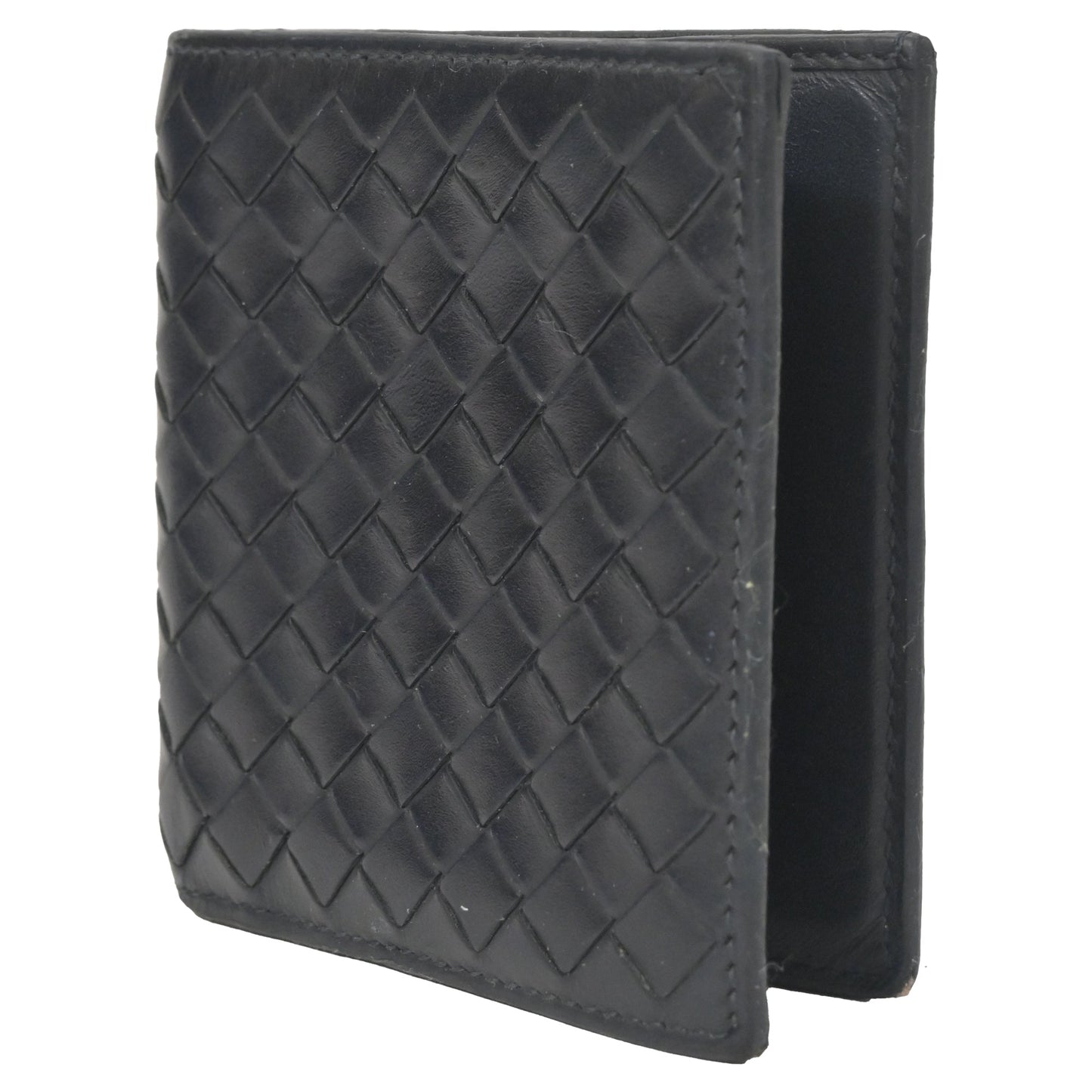 Luxury Bottega Veneta Bi-Fold Wallet in Black Intrecciato Leather