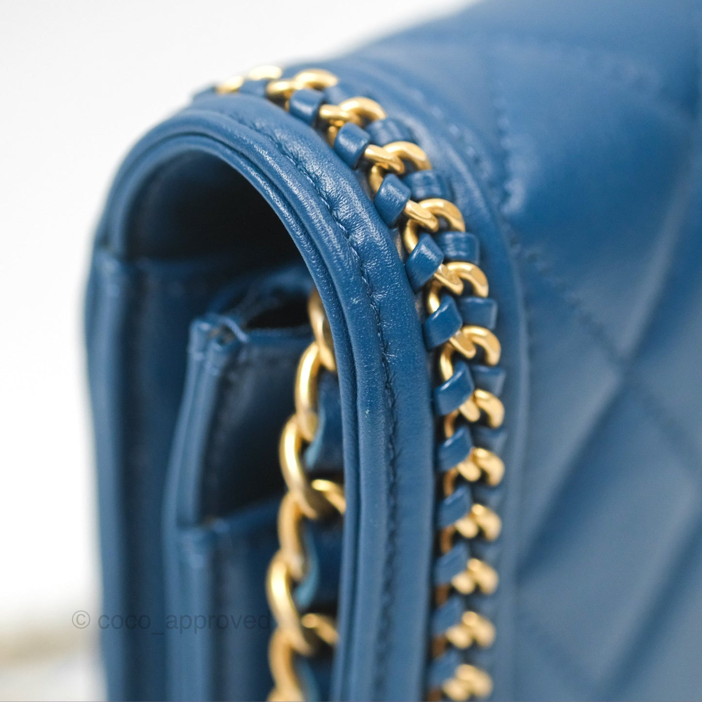 Chanel Quilted Boy Wallet on Chain WOC Blue Calfskin Aged Gold Hardware