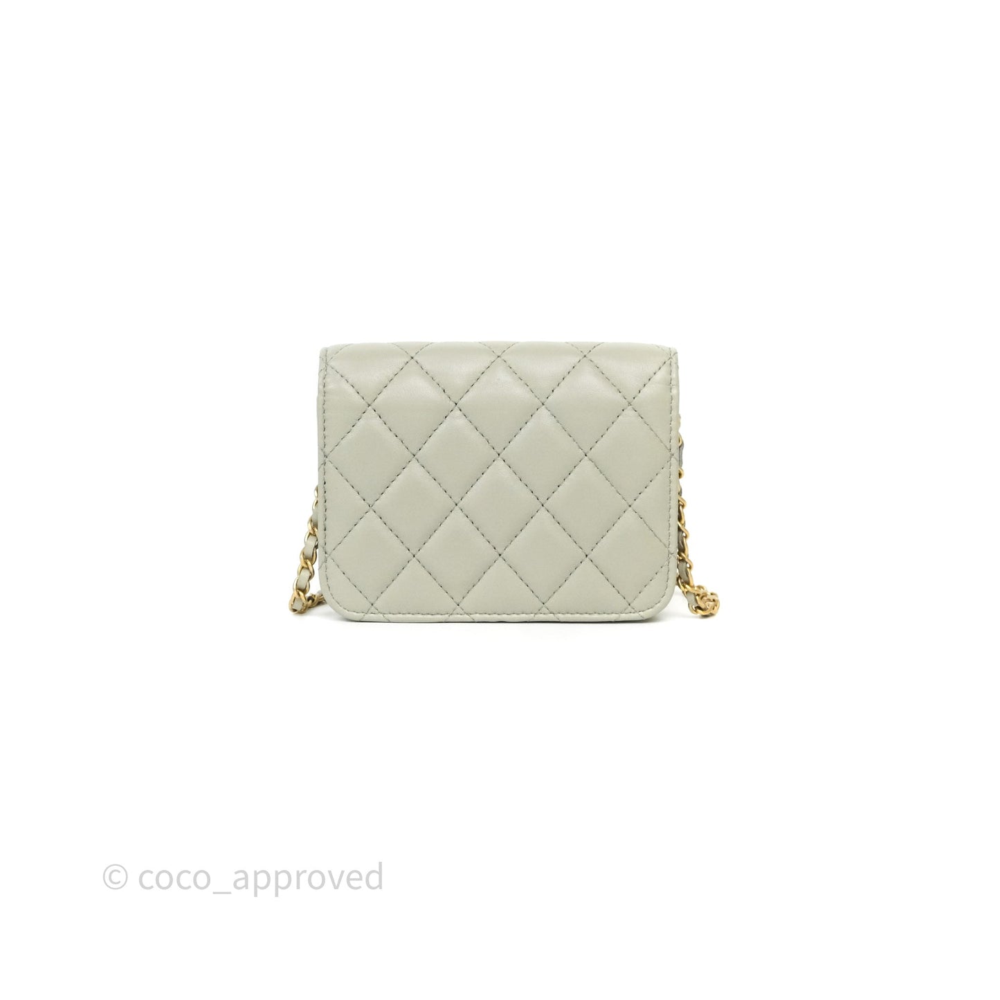 Chanel Pearl Crush Mini Clutch Belt Bag Grey Lambskin Aged Gold Hardware