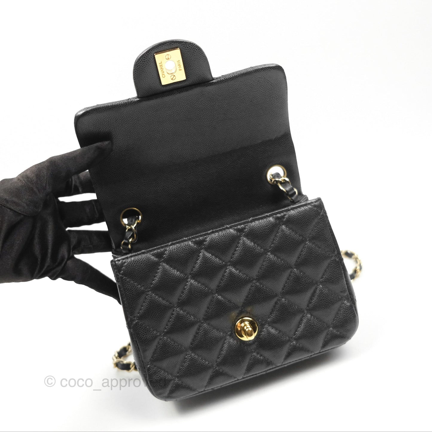 Chanel Mini Square Flap Quilted Black Caviar Gold Hardware