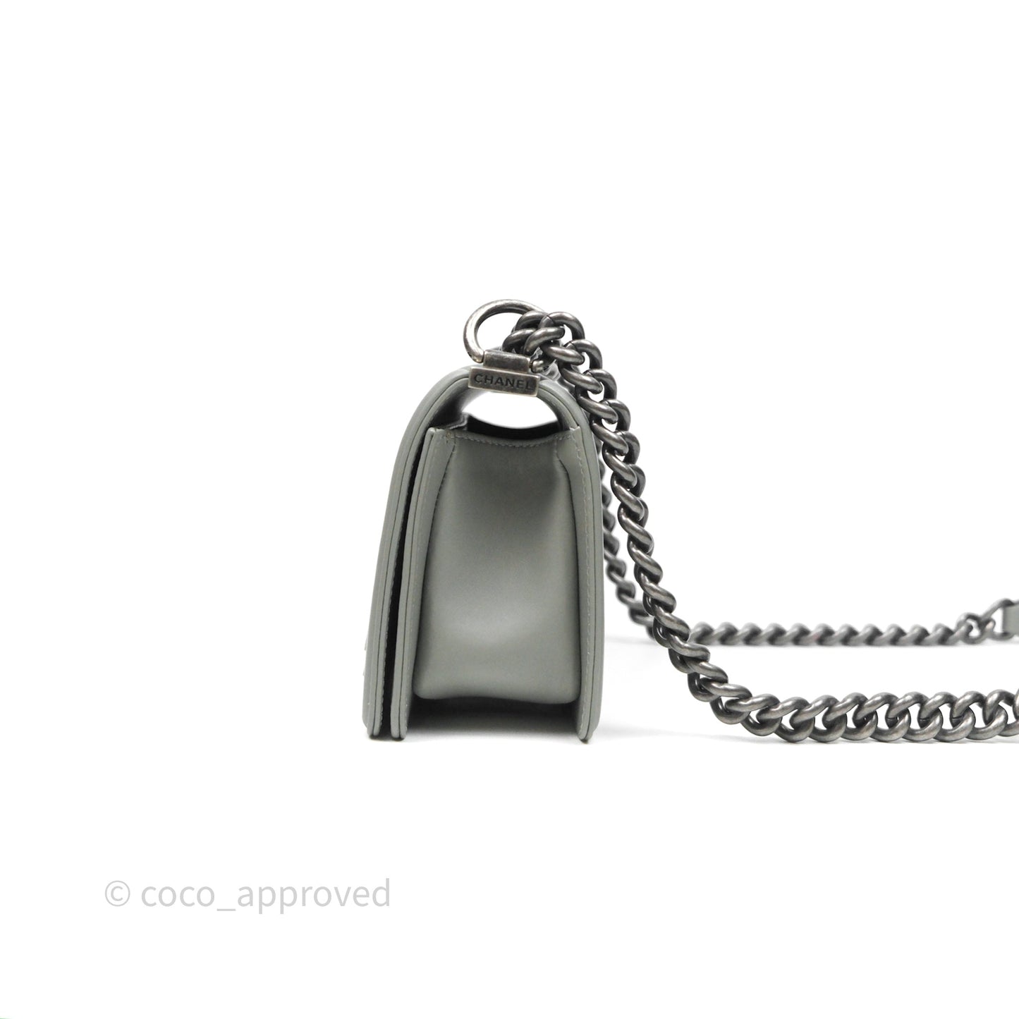 Chanel Small Boy Quilted Bag Grey Lizard Calfskin Ruthenium Hardware