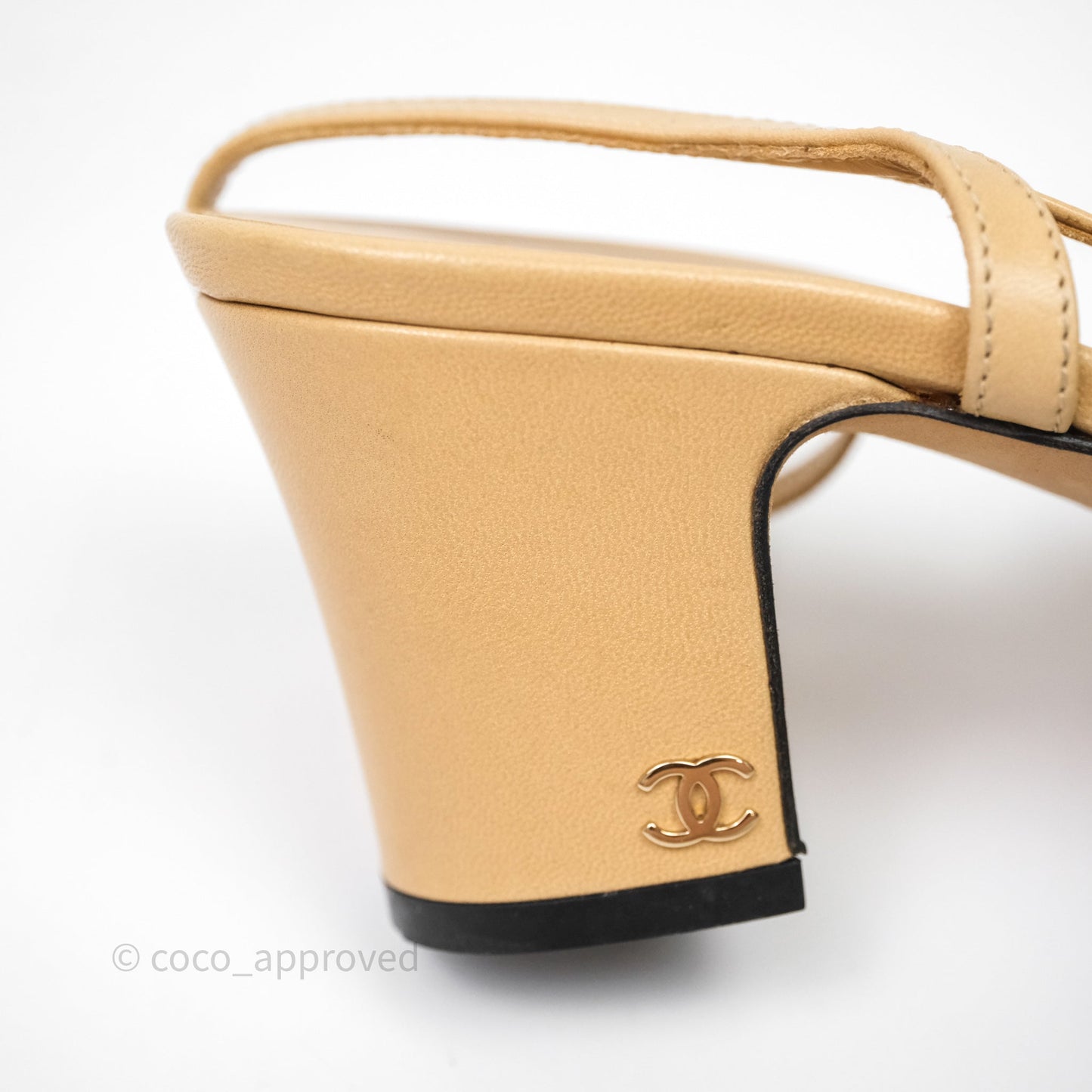 Chanel Classic Slingback Beige Black Leather Size 36