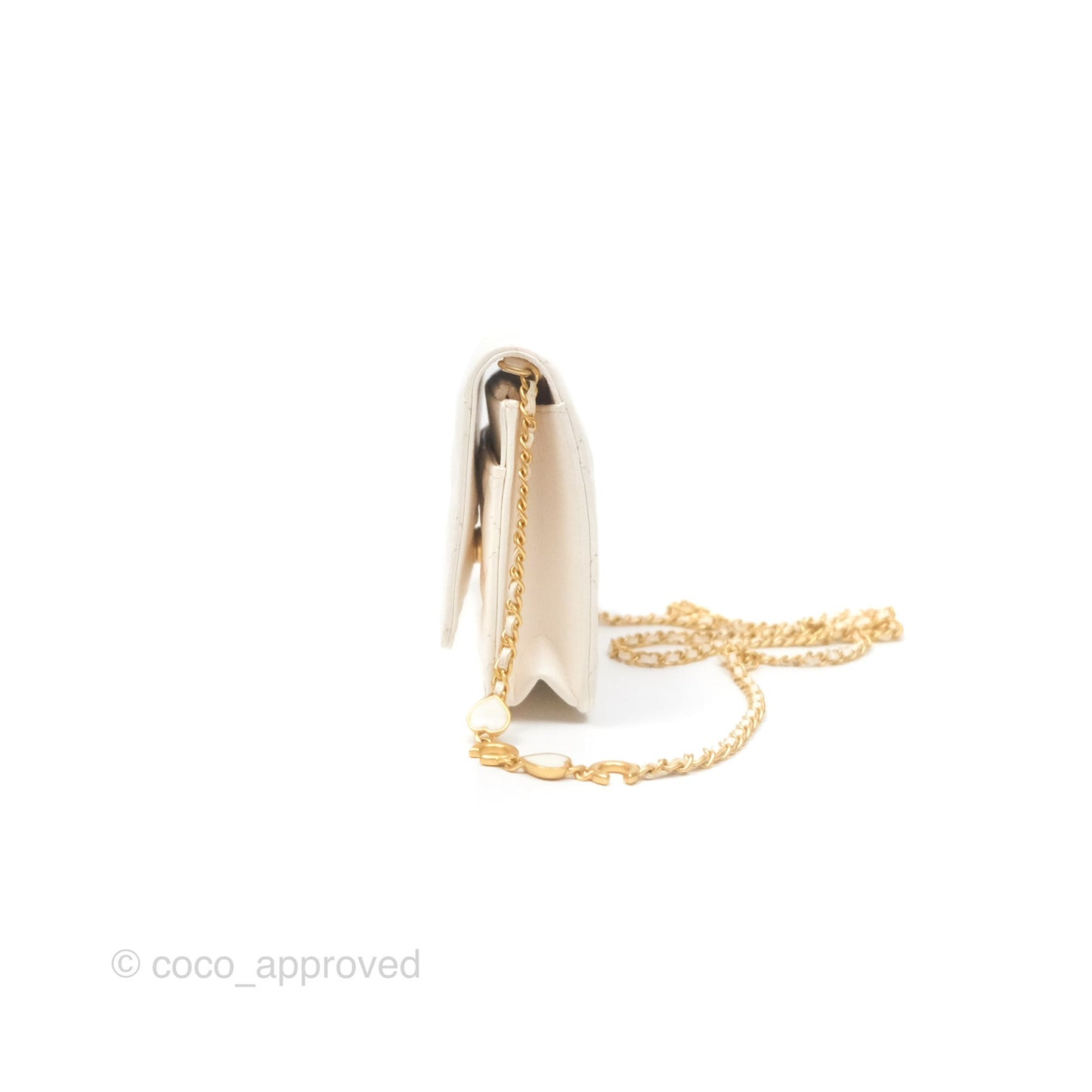 Chanel Quilted Wallet on Chain WOC Coco Heart Chain White Lambskin Aged Gold Hardware 22K