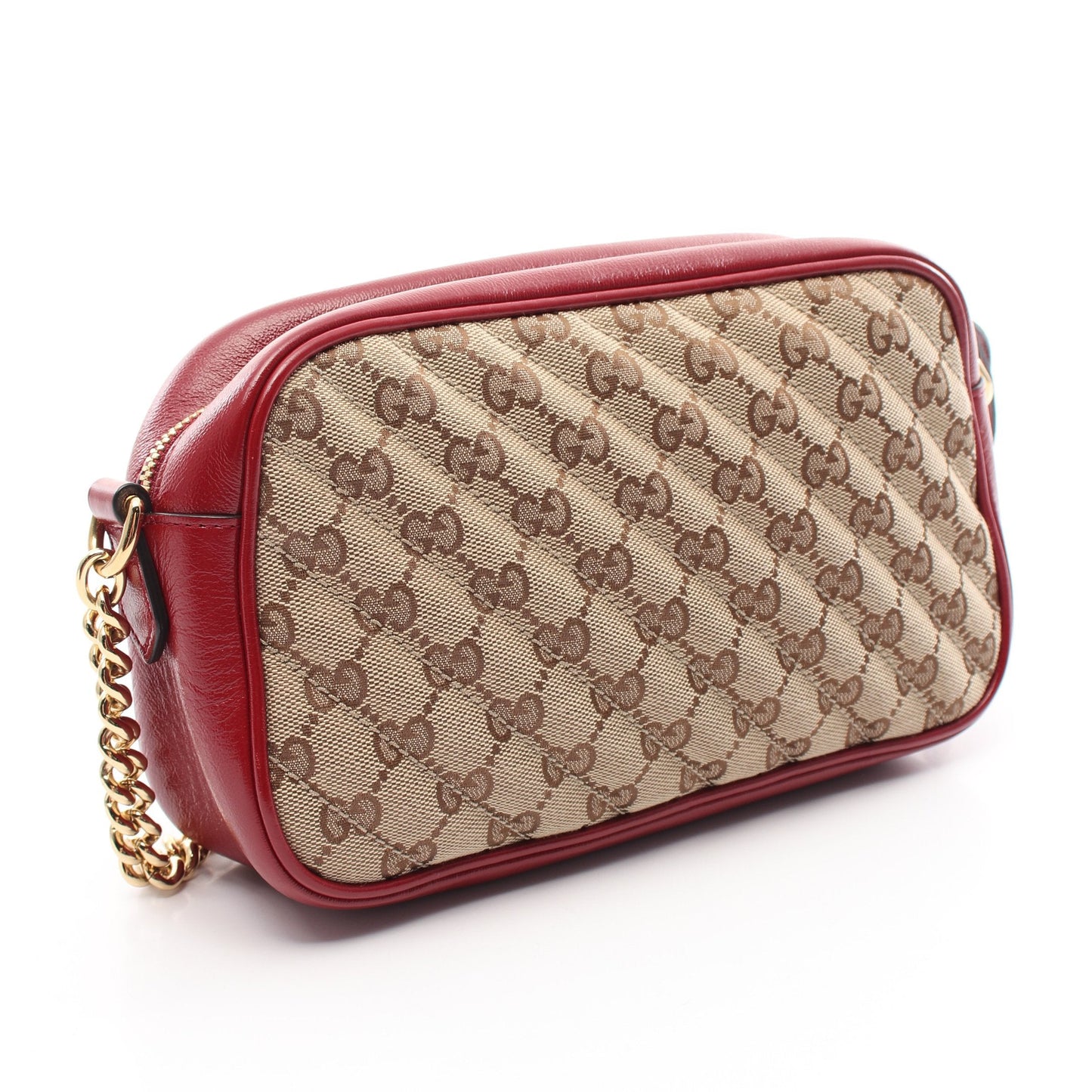 Luxury Gucci Trending 2025 GG Marmont Chain shoulder bag Canvas Leather Beige Red