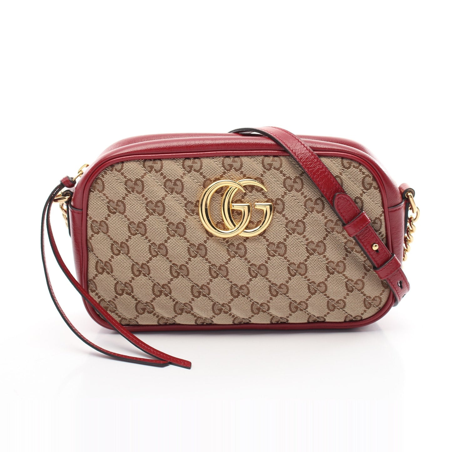 Luxury Gucci Trending 2025 GG Marmont Chain shoulder bag Canvas Leather Beige Red