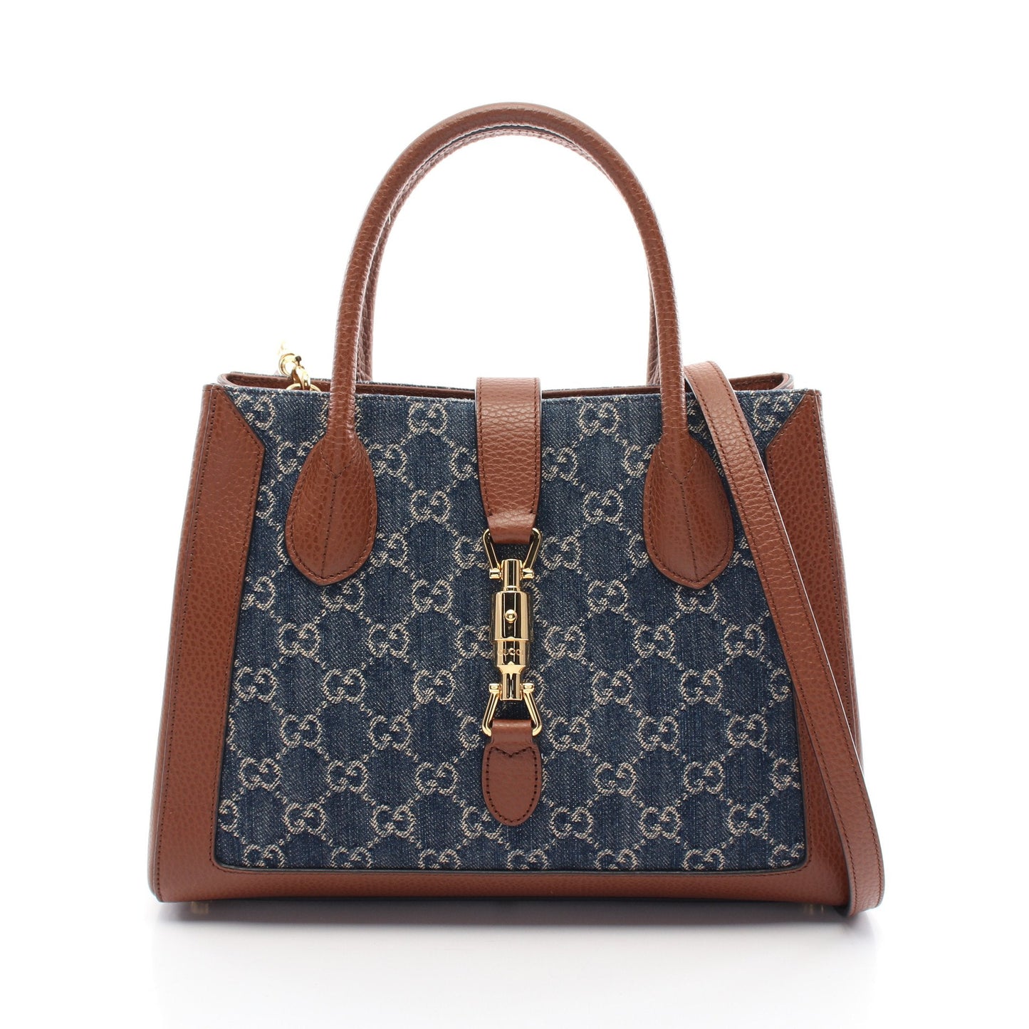 Luxury Gucci Trending 2025 Jackie 1961 GG pattern Handbag Denim Leather Navy Beige Brown 2WAY