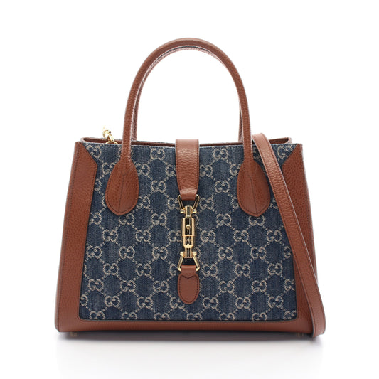 Luxury Gucci Trending 2025 Jackie 1961 GG pattern Handbag Denim Leather Navy Beige Brown 2WAY