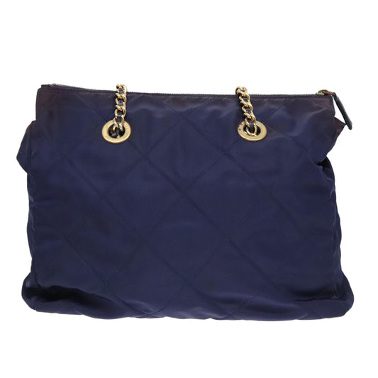 Luxury Prada Chain Shoulder Bag Nylon Navy Gold  93312