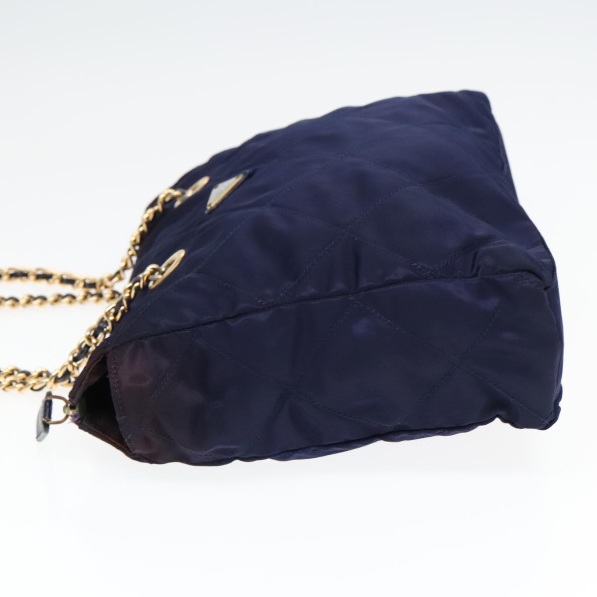 Luxury Prada Chain Shoulder Bag Nylon Navy Gold  93312
