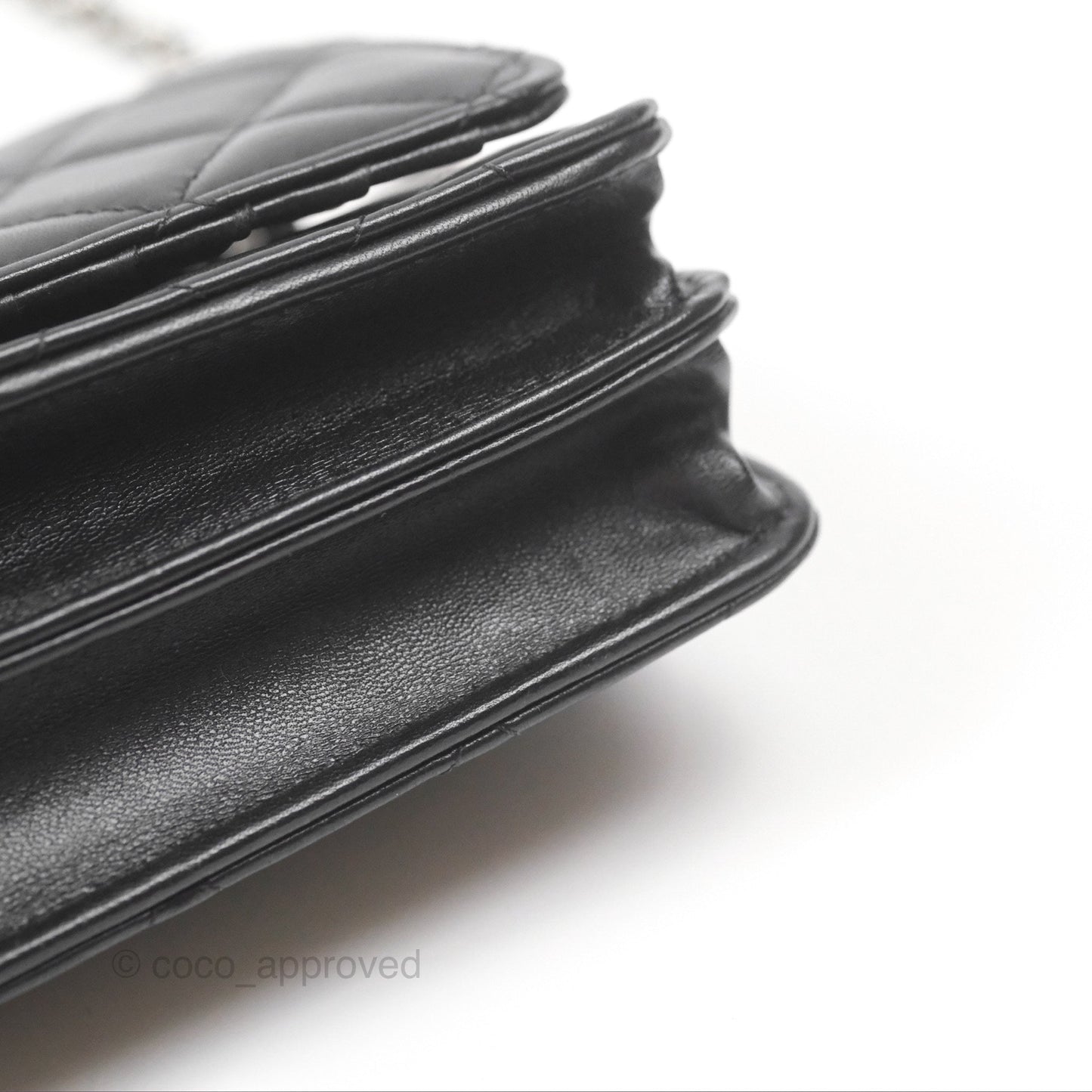 Chanel Quilted Mini Wallet on Chain WOC Black Lambskin Silver Hardware