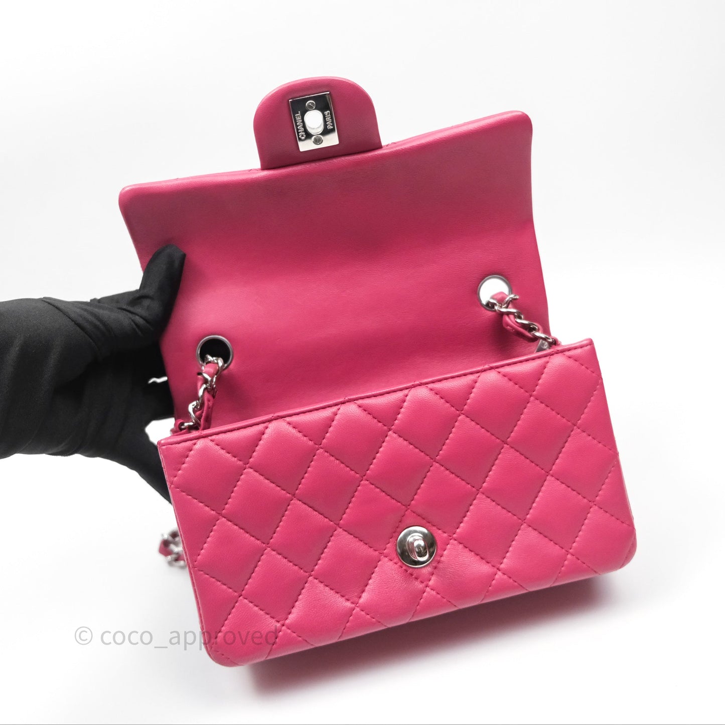 Chanel Quilted Mini Rectangular Flap Dark Pink Lambskin Silver Hardware
