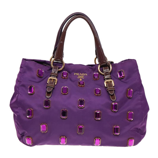 Luxury Prada Bijoux Tote Bag Nylon Enamel Purple Gold  93338
