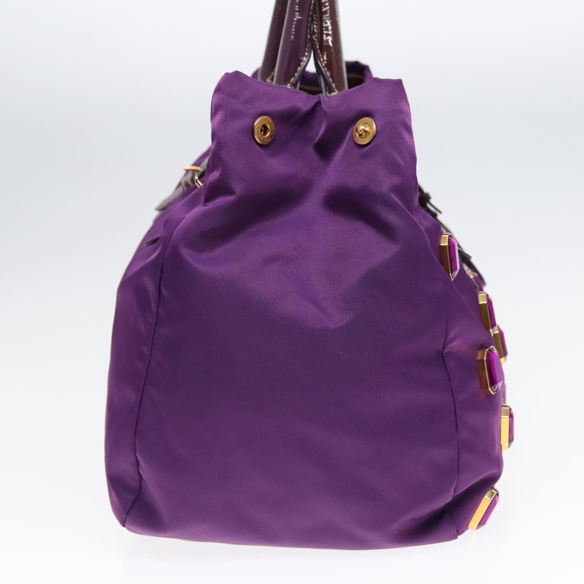 Luxury Prada Bijoux Tote Bag Nylon Enamel Purple Gold  93338