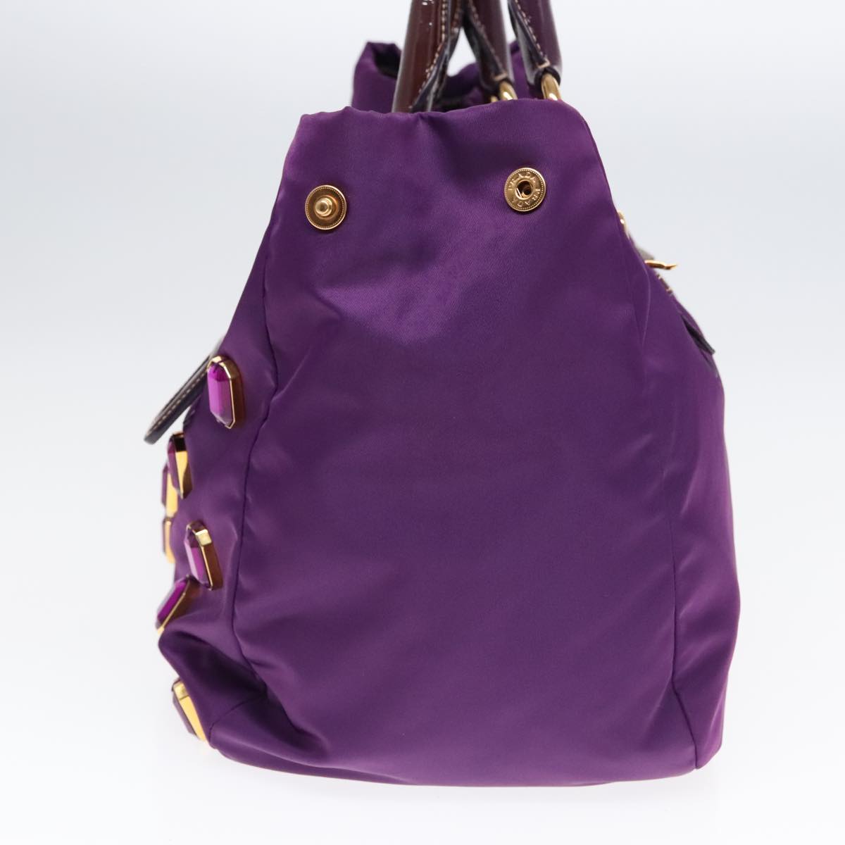 Luxury Prada Bijoux Tote Bag Nylon Enamel Purple Gold  93338