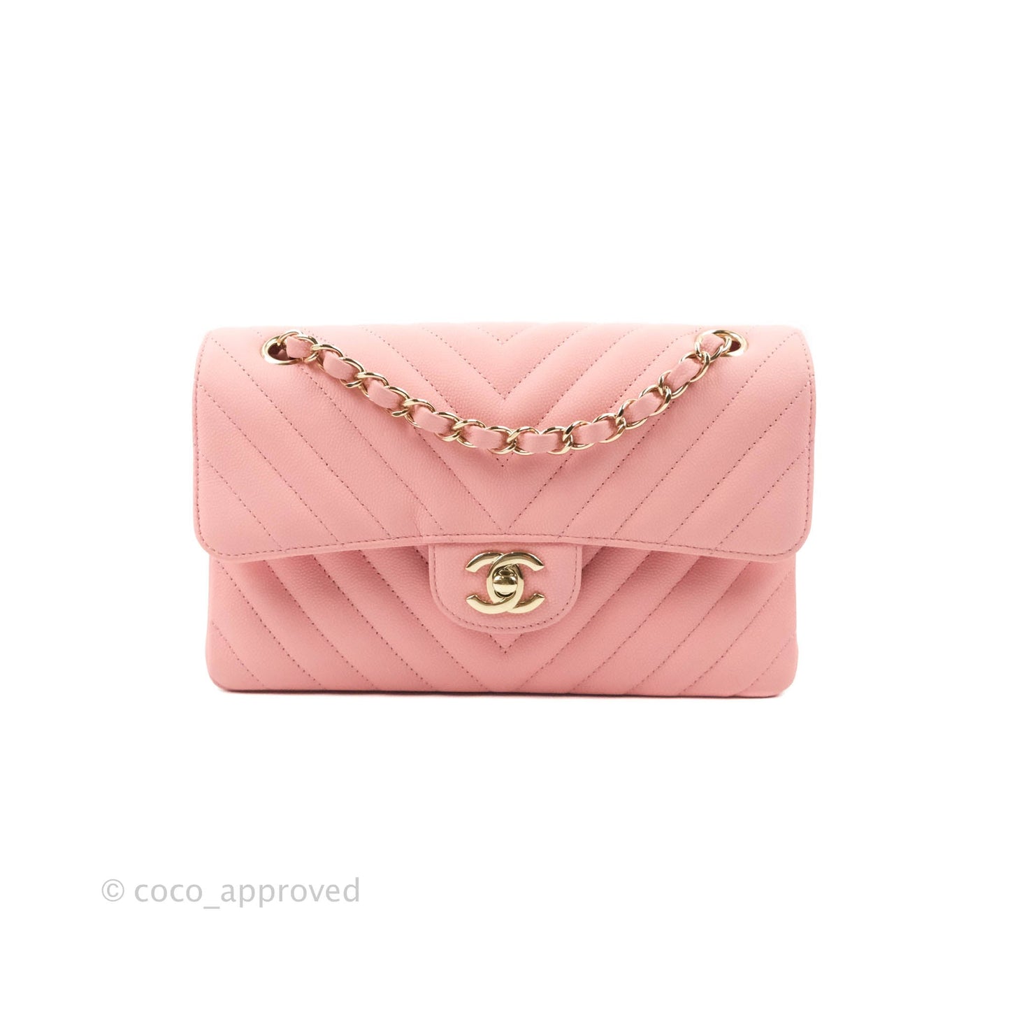 Chanel Classic Chevron S/M Small Double Flap Pink Matte Caviar Gold Hardware