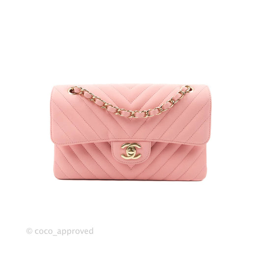 Chanel Classic Chevron S/M Small Double Flap Pink Matte Caviar Gold Hardware