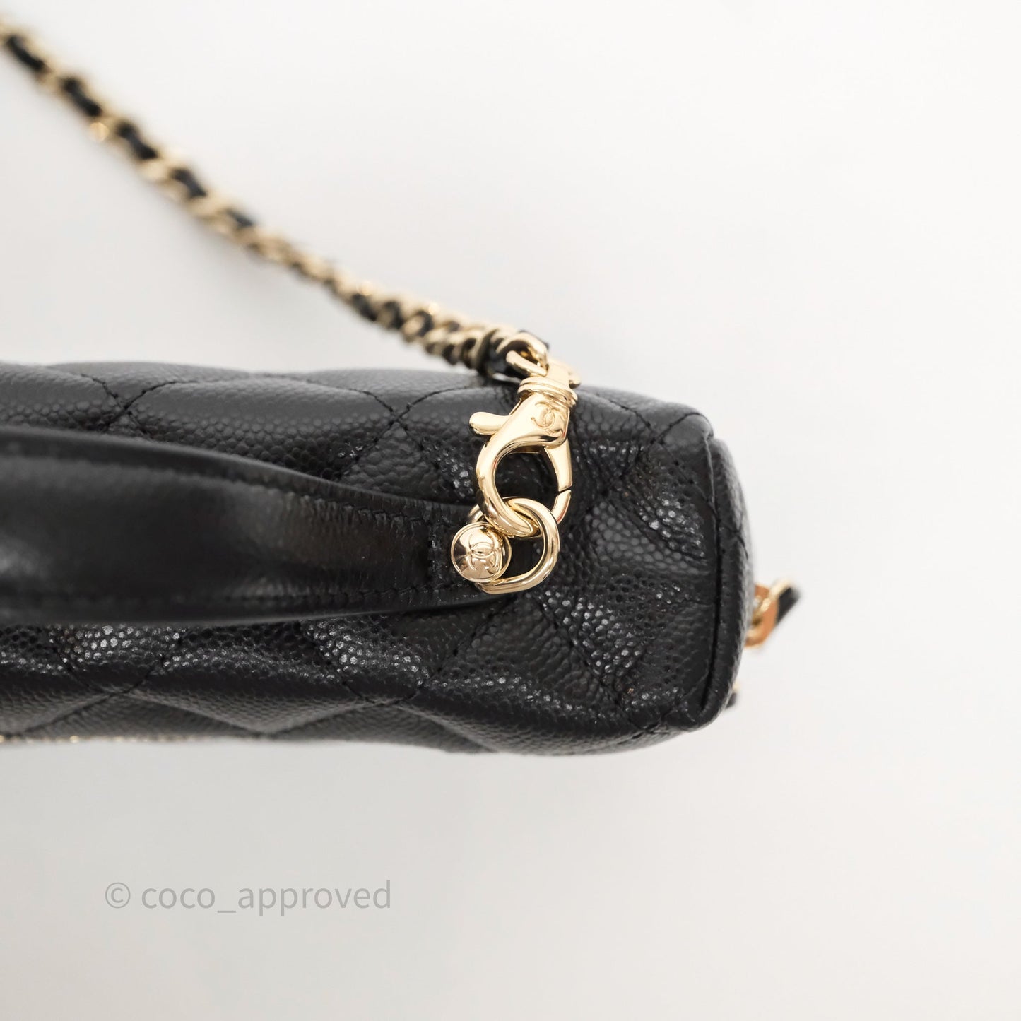 Chanel Top Handle Long Vanity with Chain Black Caviar Gold Hardware