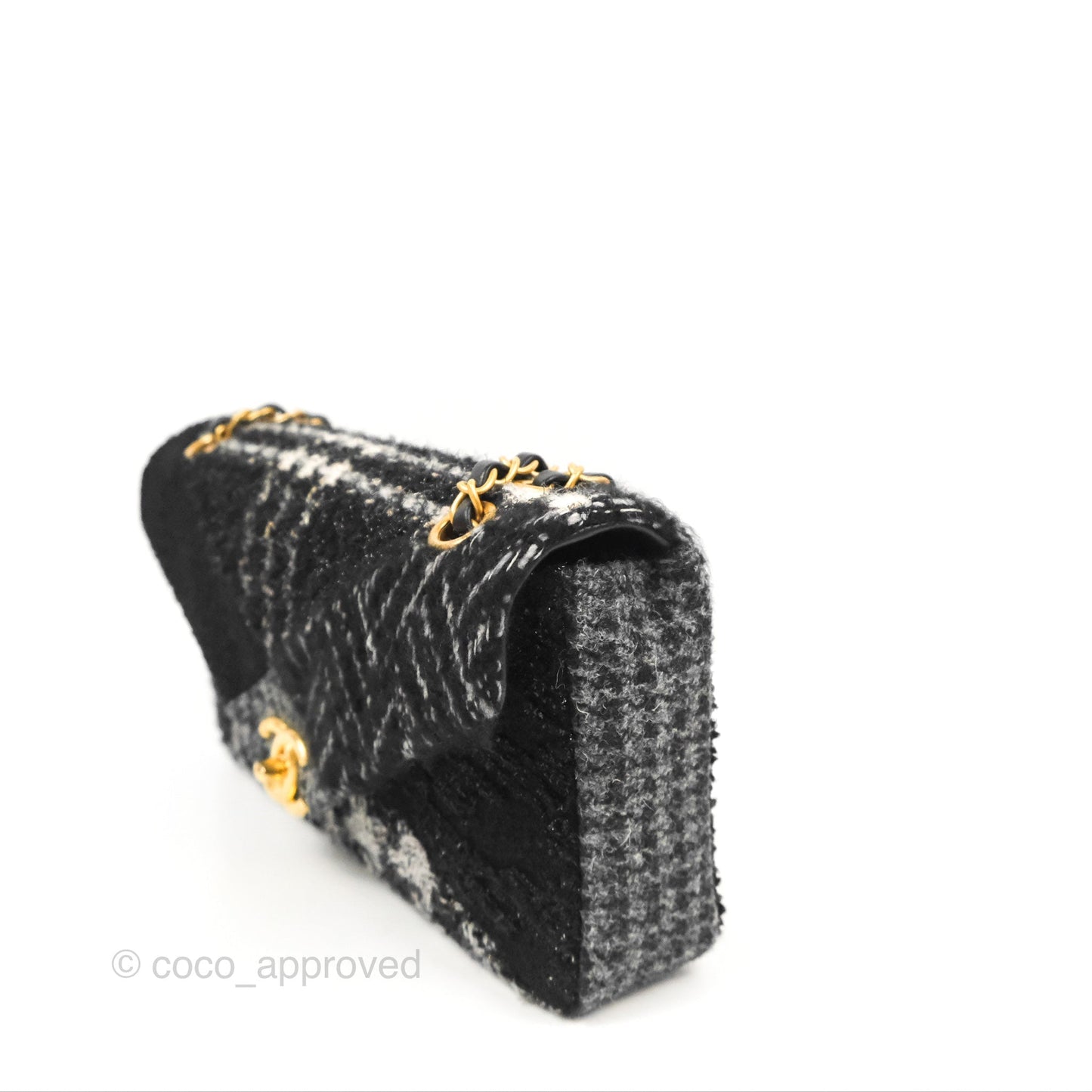 Chanel Medium Single Flap Black Tweed Aged Gold Hardware