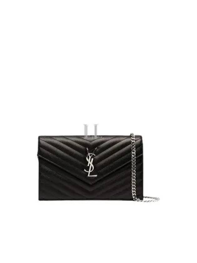 Luxury Saint Laurent Cassandre Matelasse Chain Cross Bag In Grain de Poudre Embossed Leather Black