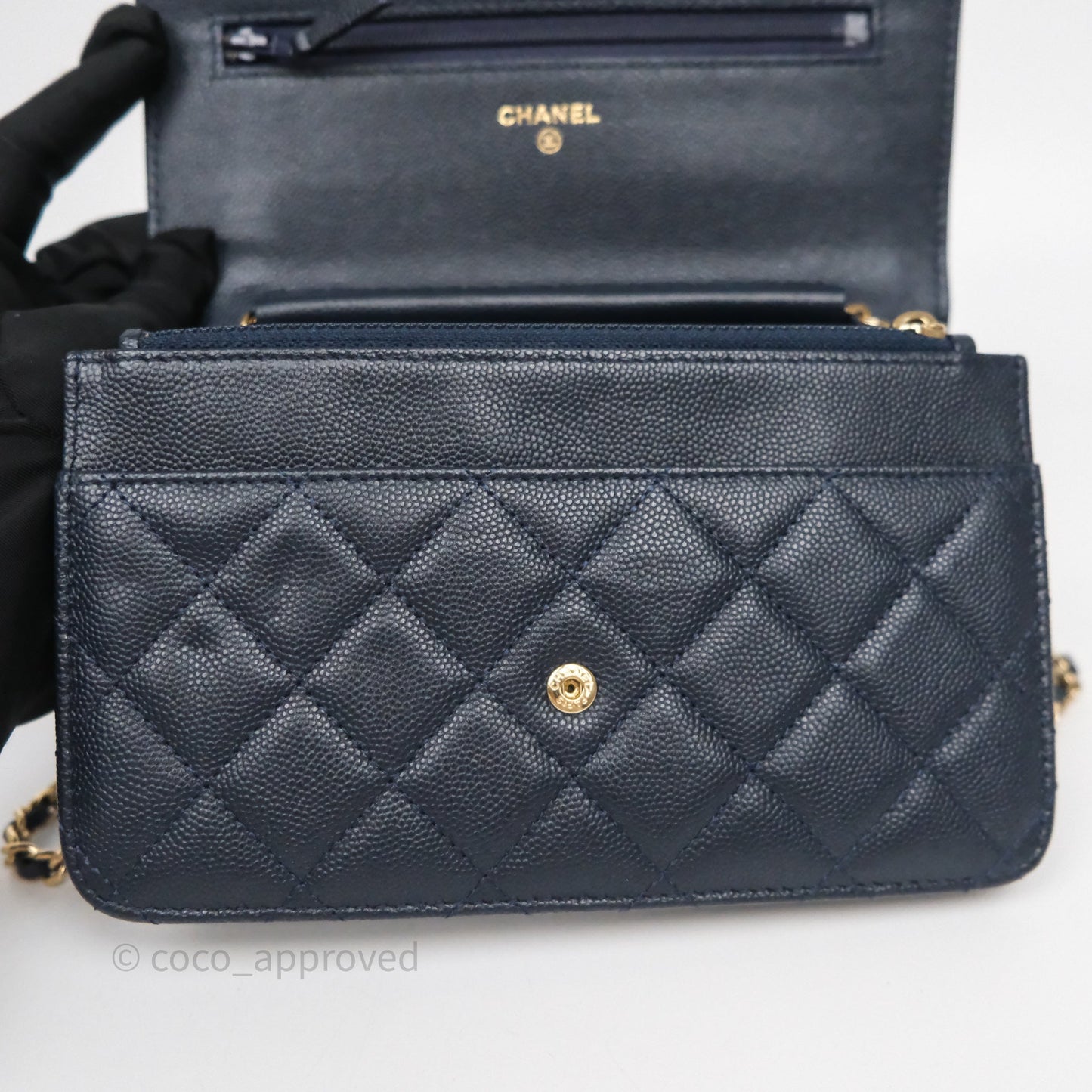 Chanel Classic Wallet On Chain WOC Quilted Navy Caviar Gold Hardware