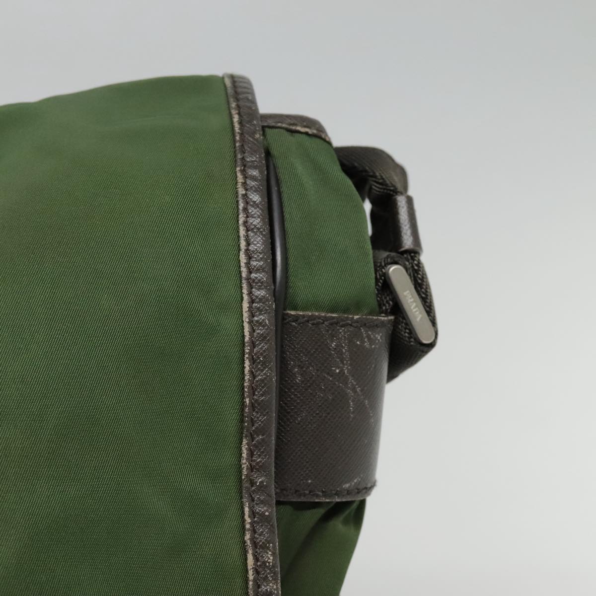 Luxury Prada Shoulder Bag Nylon Green Brown Silver  93371