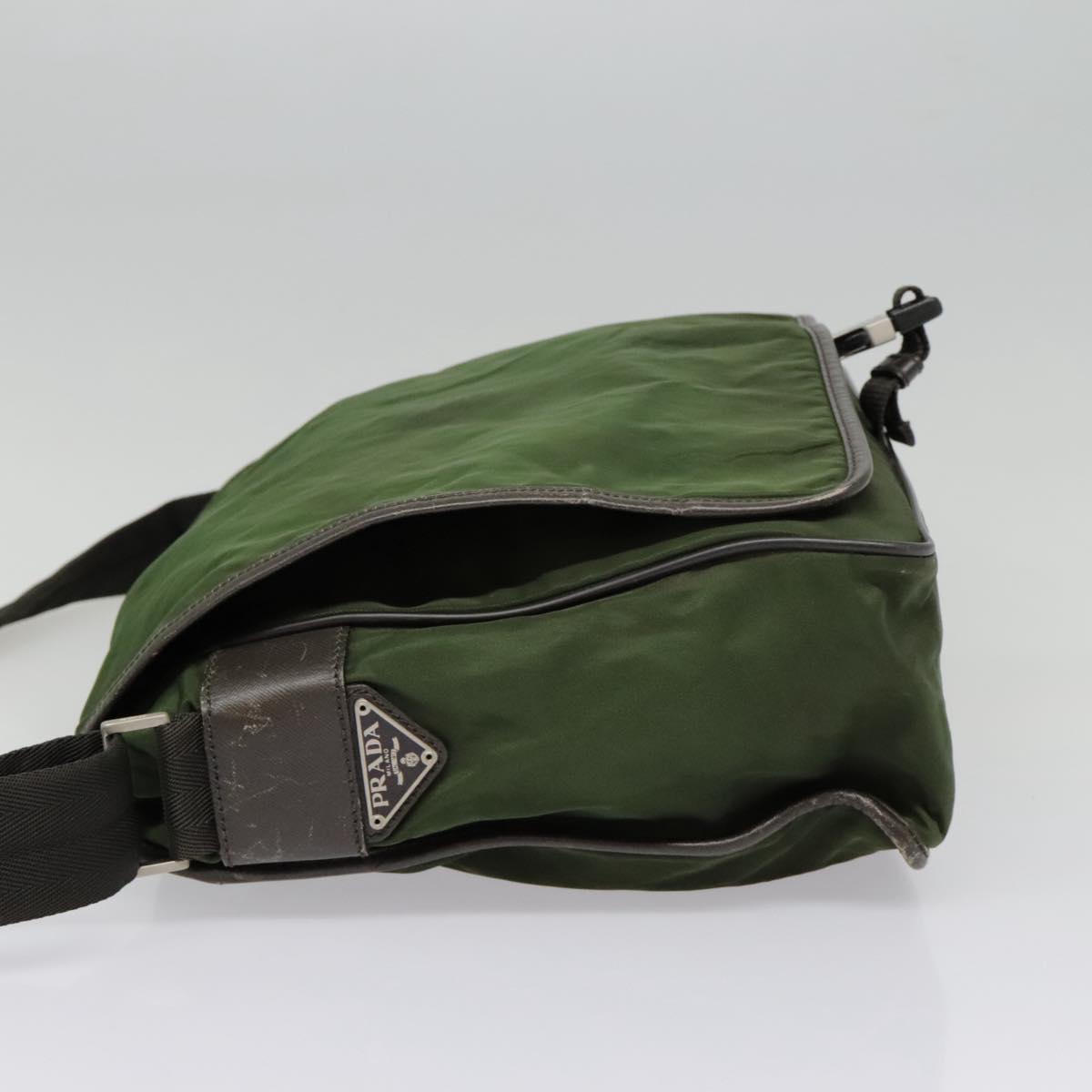 Luxury Prada Shoulder Bag Nylon Green Brown Silver  93371