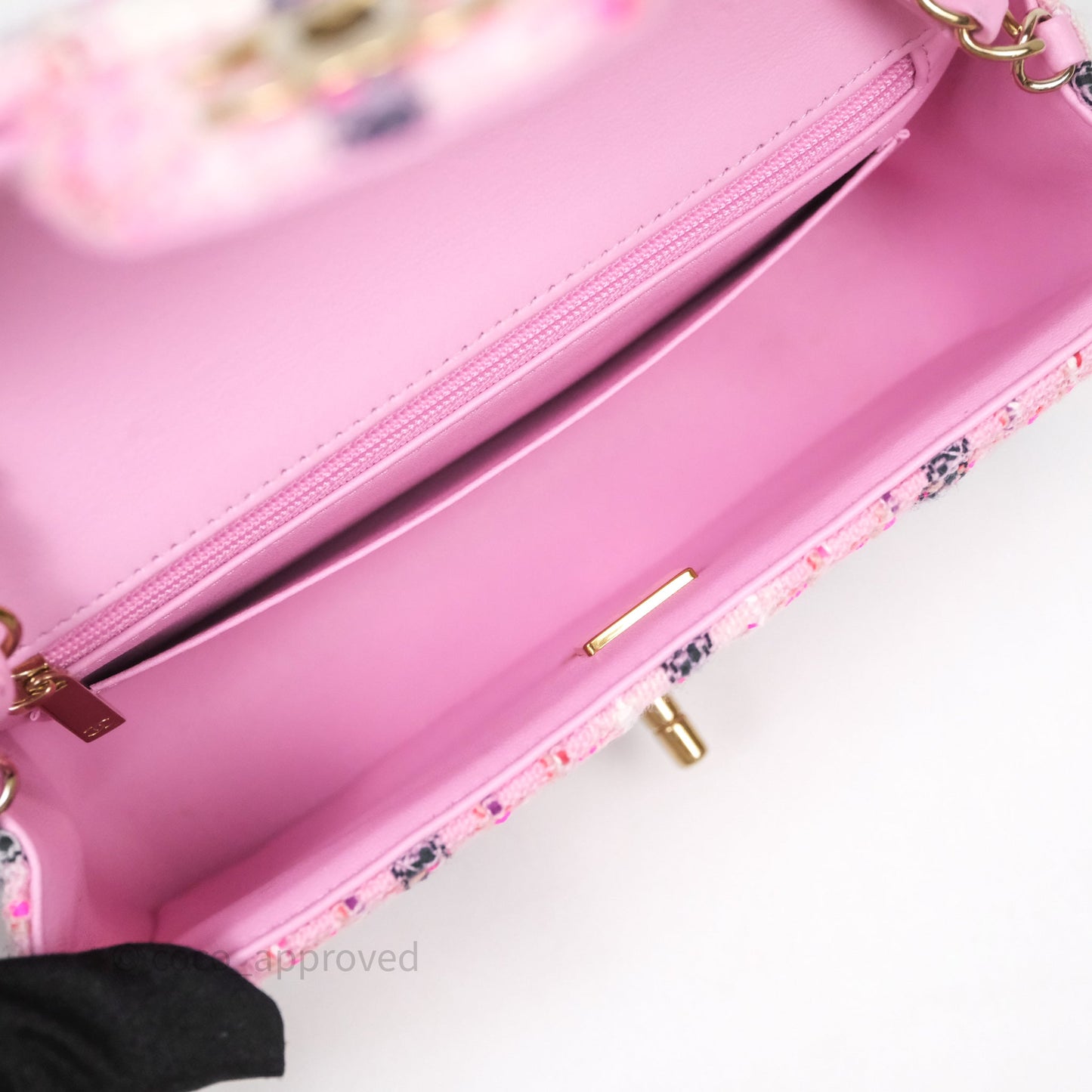 Chanel Quilted Mini Rectangular Flap Pink Tweed Gold Hardware