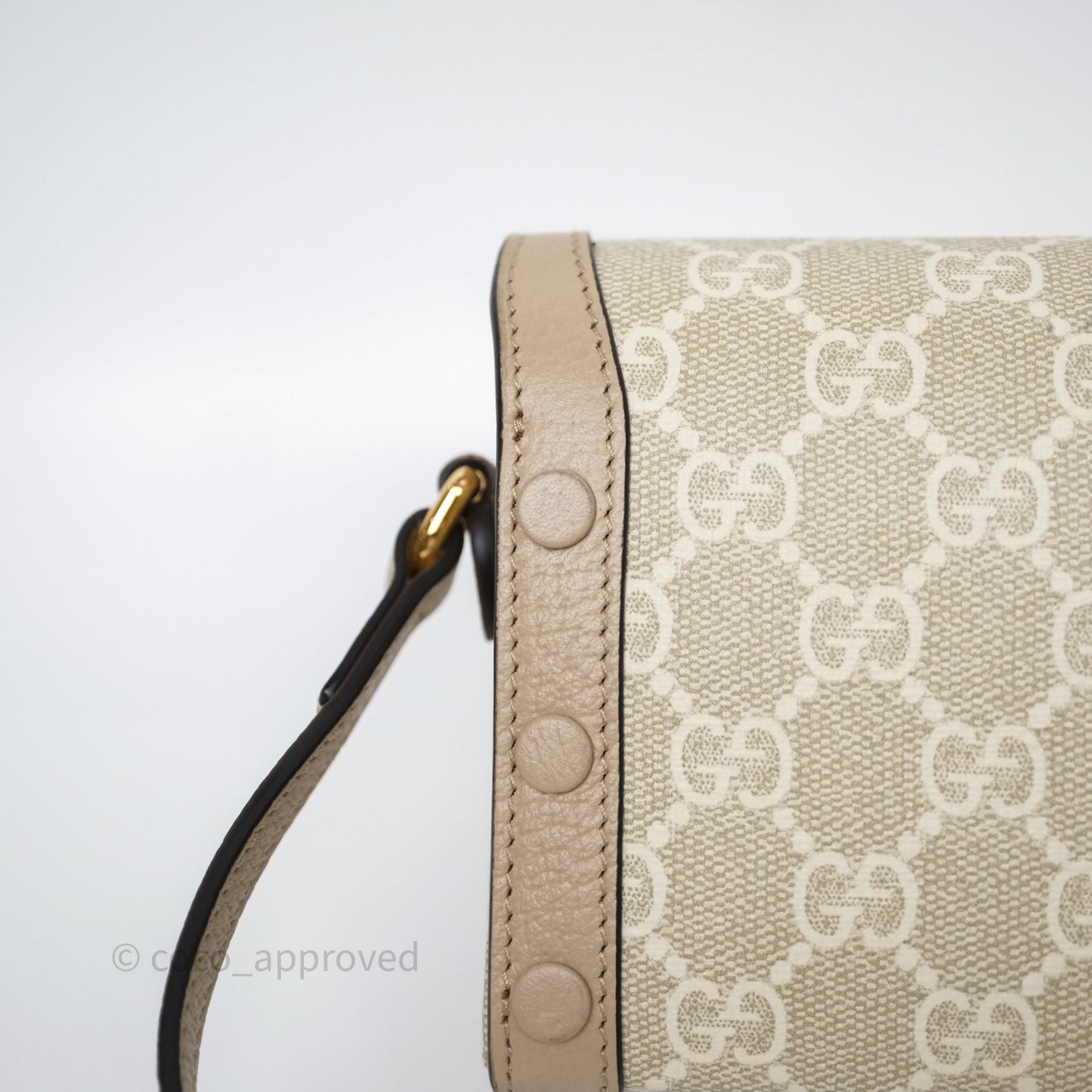 Gucci Horsebit 1955 Mini Bag Beige/ White GG Supreme Canvas Gold Hardware