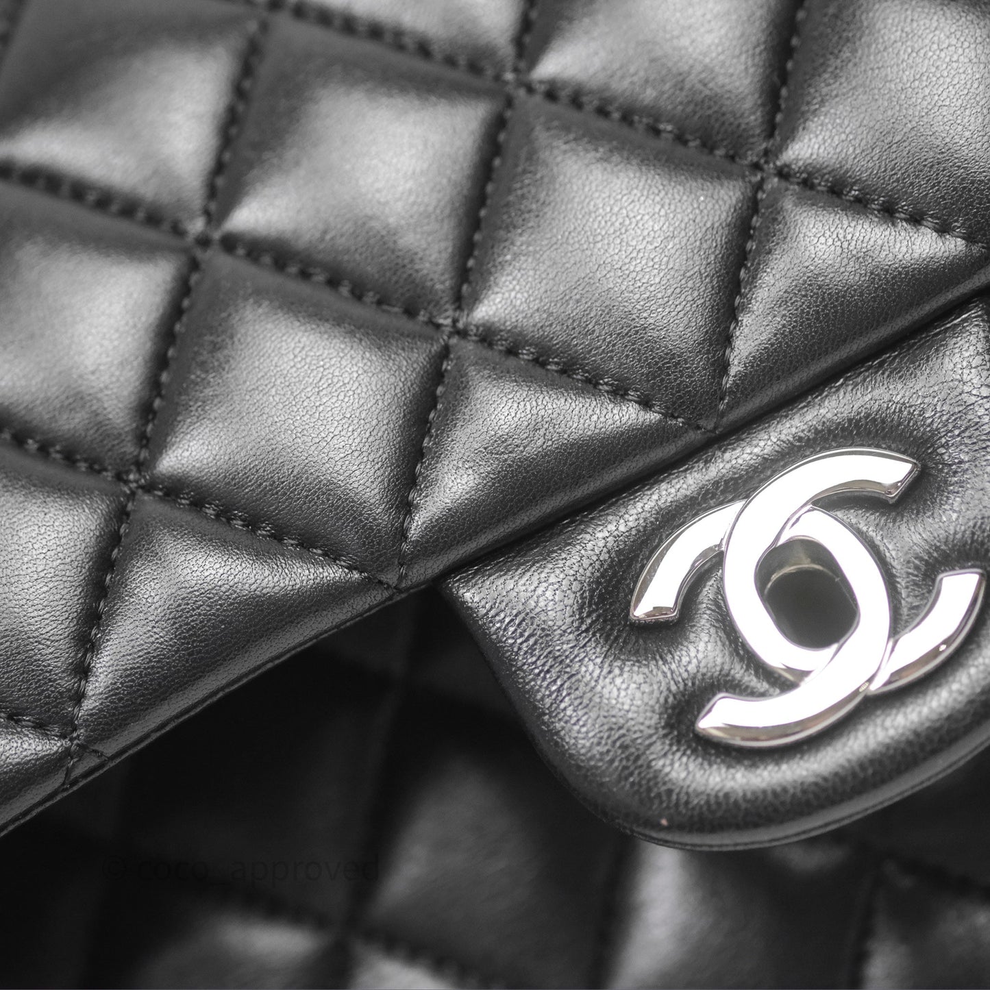 Chanel Classic M/L Medium Flap Quilted Black Lambskin Silver Hardware