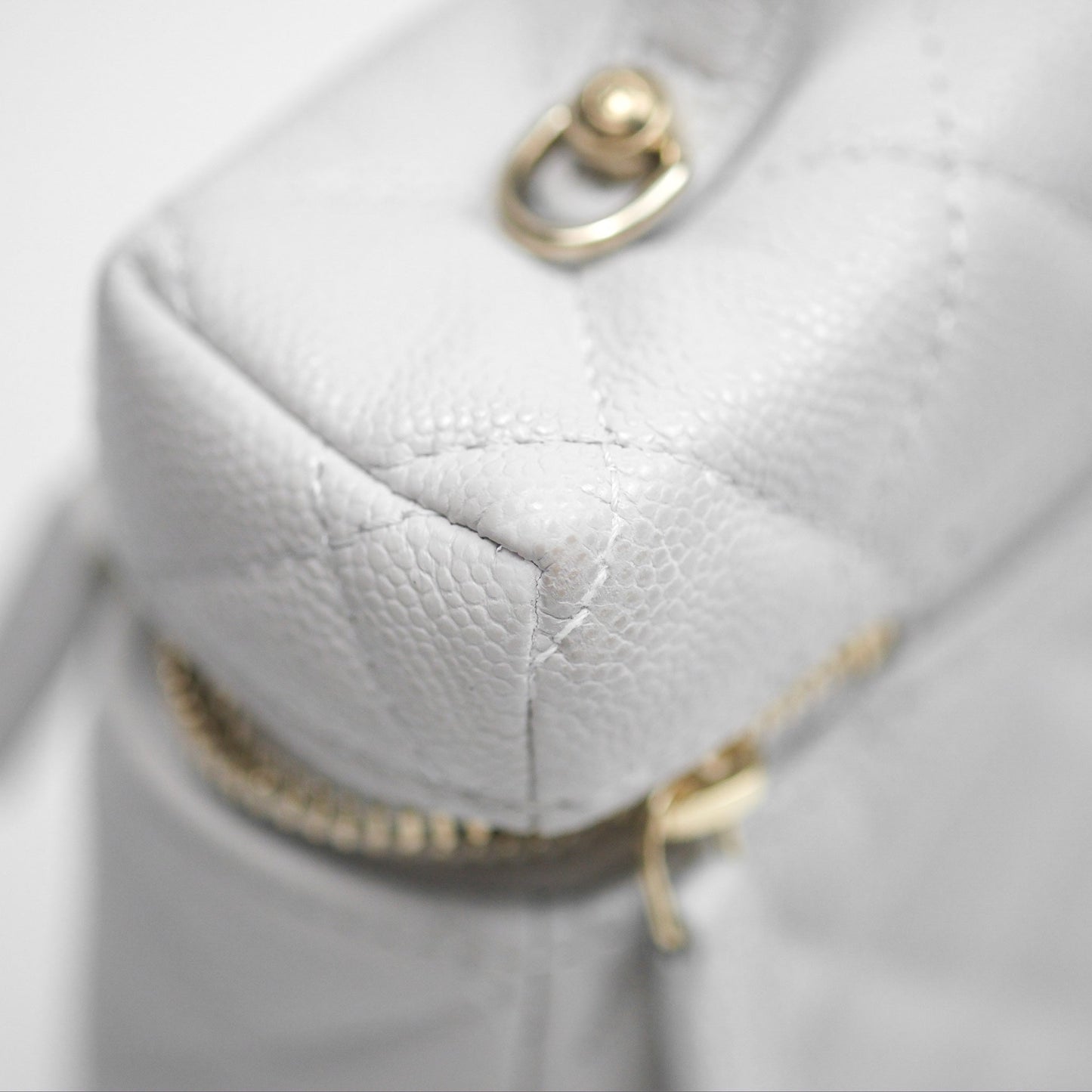 Chanel Top Handle Long Vanity with Chain Light Grey Caviar Gold Hardware