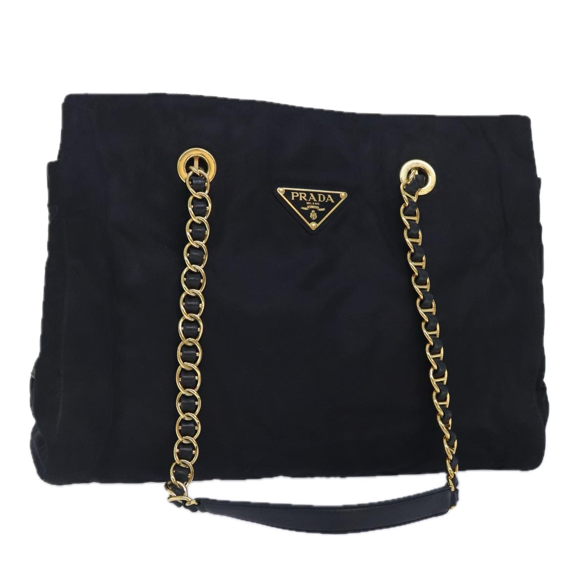 Luxury Prada Chain Tote Bag Nylon Black Gold  93405