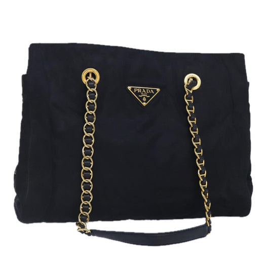 Luxury Prada Chain Tote Bag Nylon Black Gold  93405