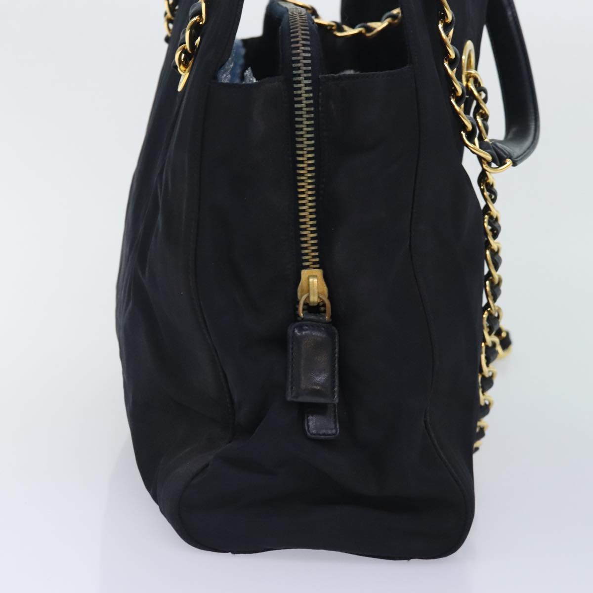 Luxury Prada Chain Tote Bag Nylon Black Gold  93405