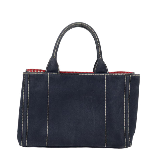 Luxury Prada Canapa PM Hand Bag Canvas Navy Gold  93409